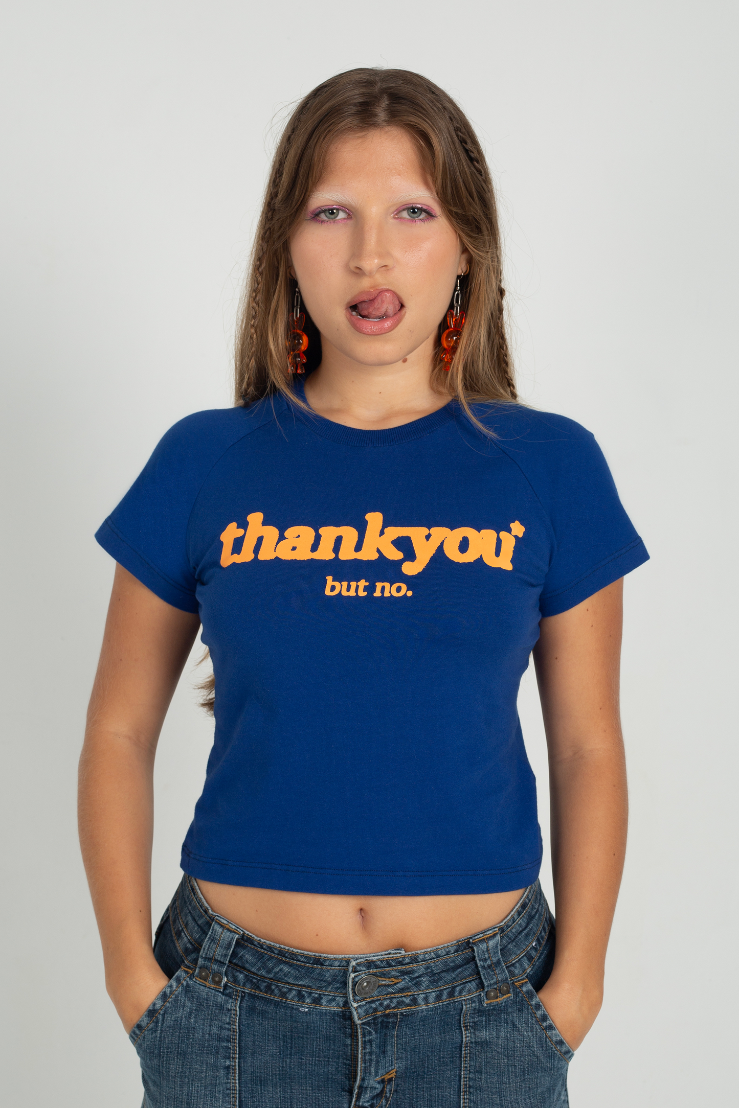 baby tee thankyou but no blue