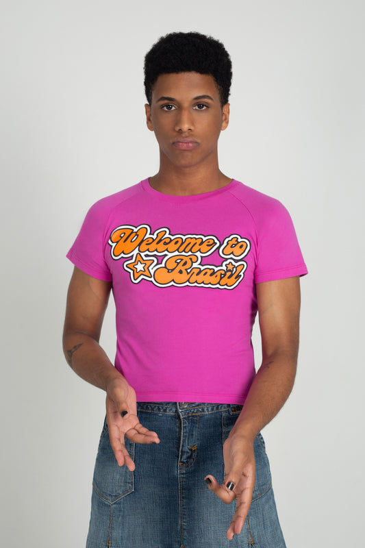 baby tee welcome to brasil pink