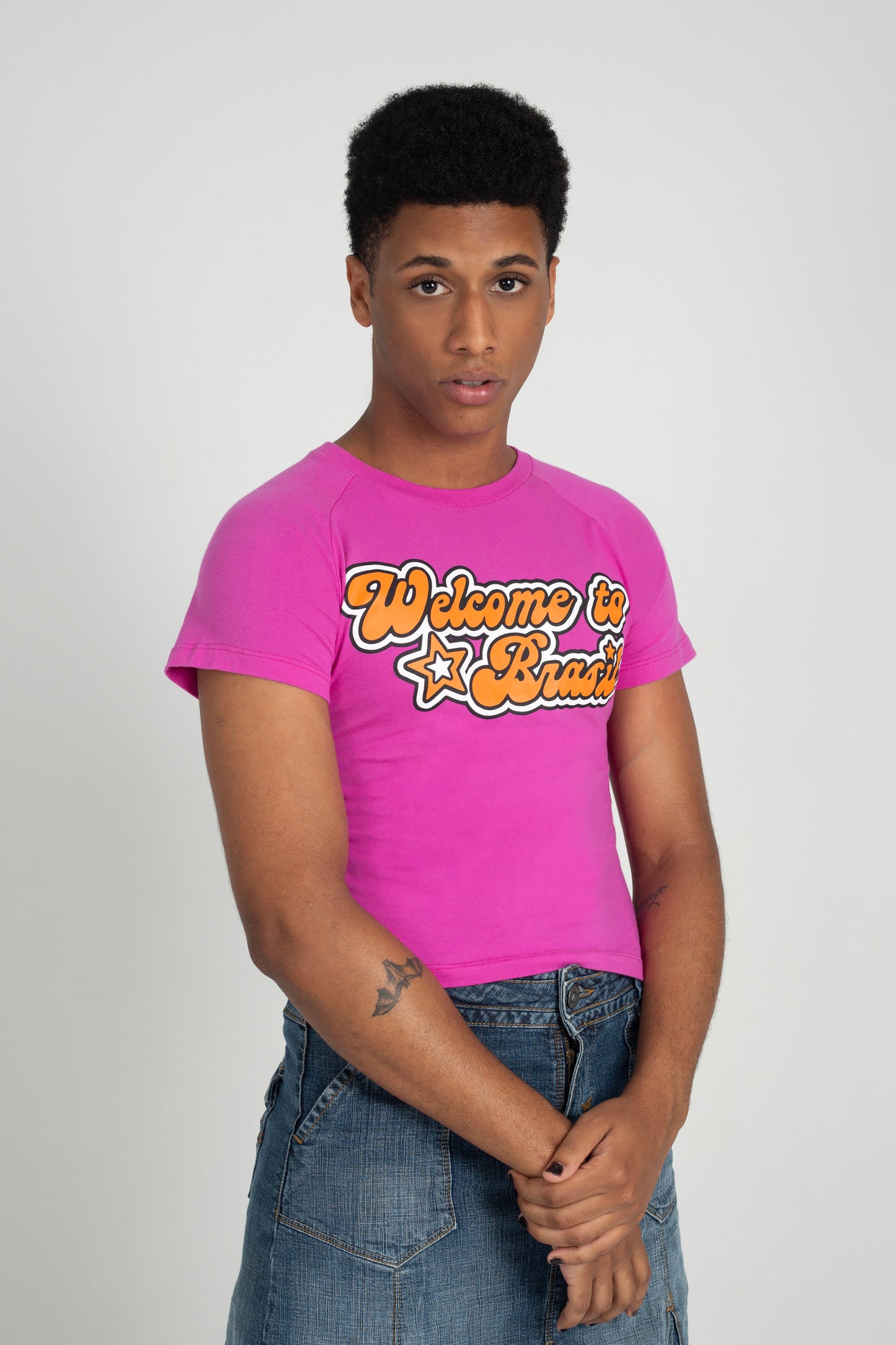 baby tee welcome to brasil pink
